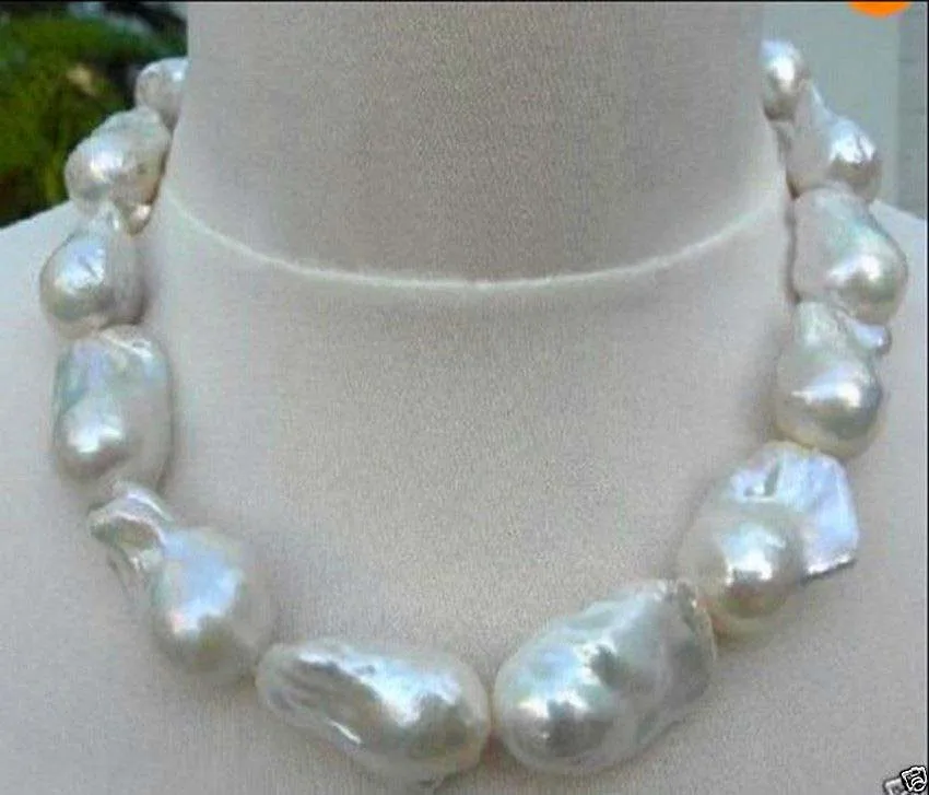 

Free shipping@@@@@ REAL HUGE SOUTH SEA WHITE BAROQUE PEARL NECKLACE 18" AA 4RT a