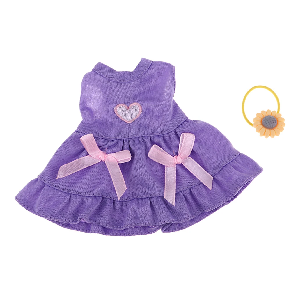 25cm Stylish Doll Flower Bowknot Dress for Mellchan Baby Dolls Clothes Wear Accessories Purple Dolls Accessory