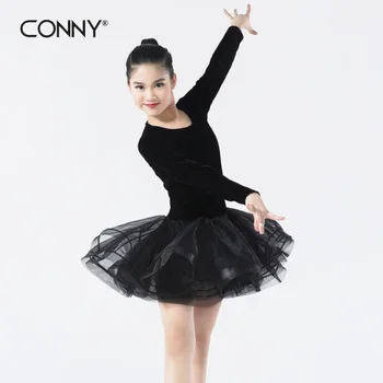 

children's Latin dance velvet long sleeve exercise dress for girl free shipping hot sale