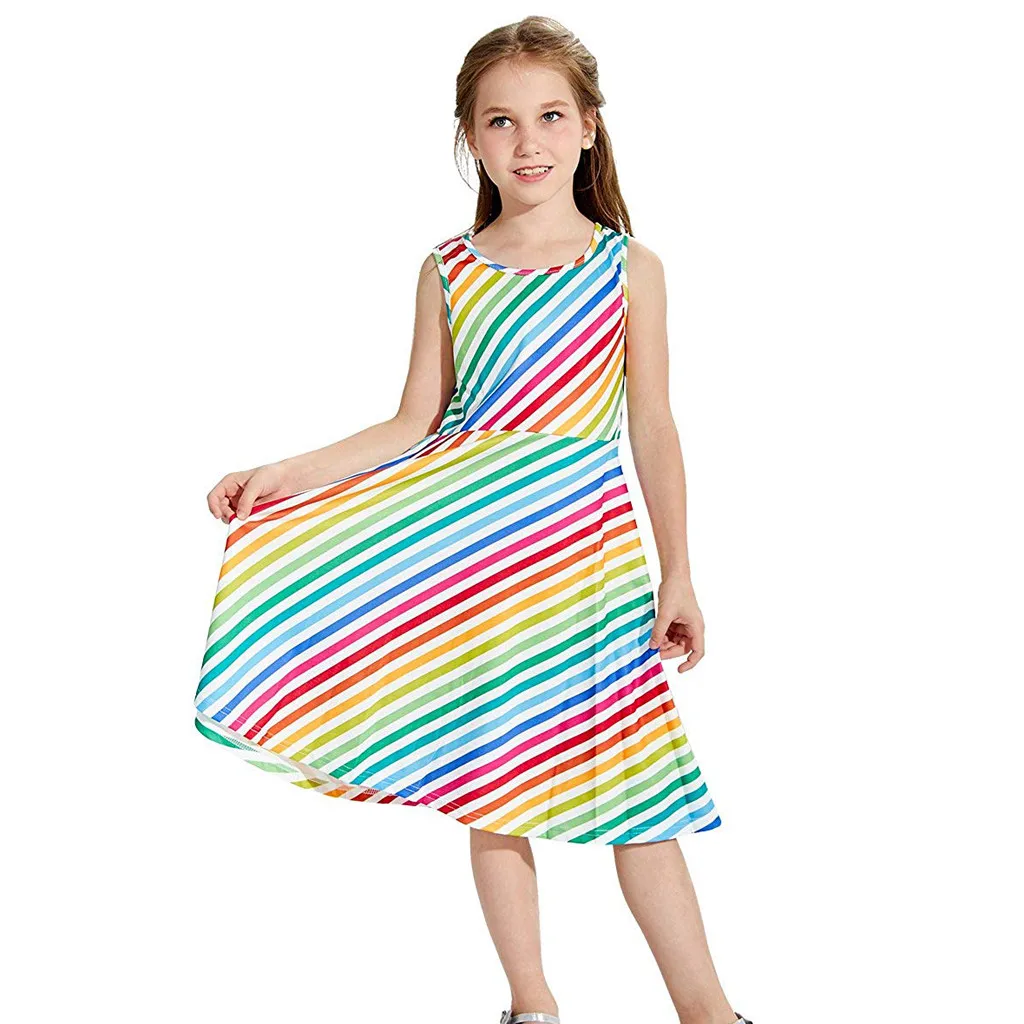 

Huang Neeky W#4 2019 NEW Fashion Multicolor 4-13 Y Youth Teen Kid Girl Sleeveless Striped Dress School Party Sundress Clothes