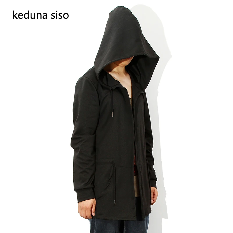 Black Cardigan Cloak Hoodie Men Hooded Mantle Hip Hop Clothing M 5XL