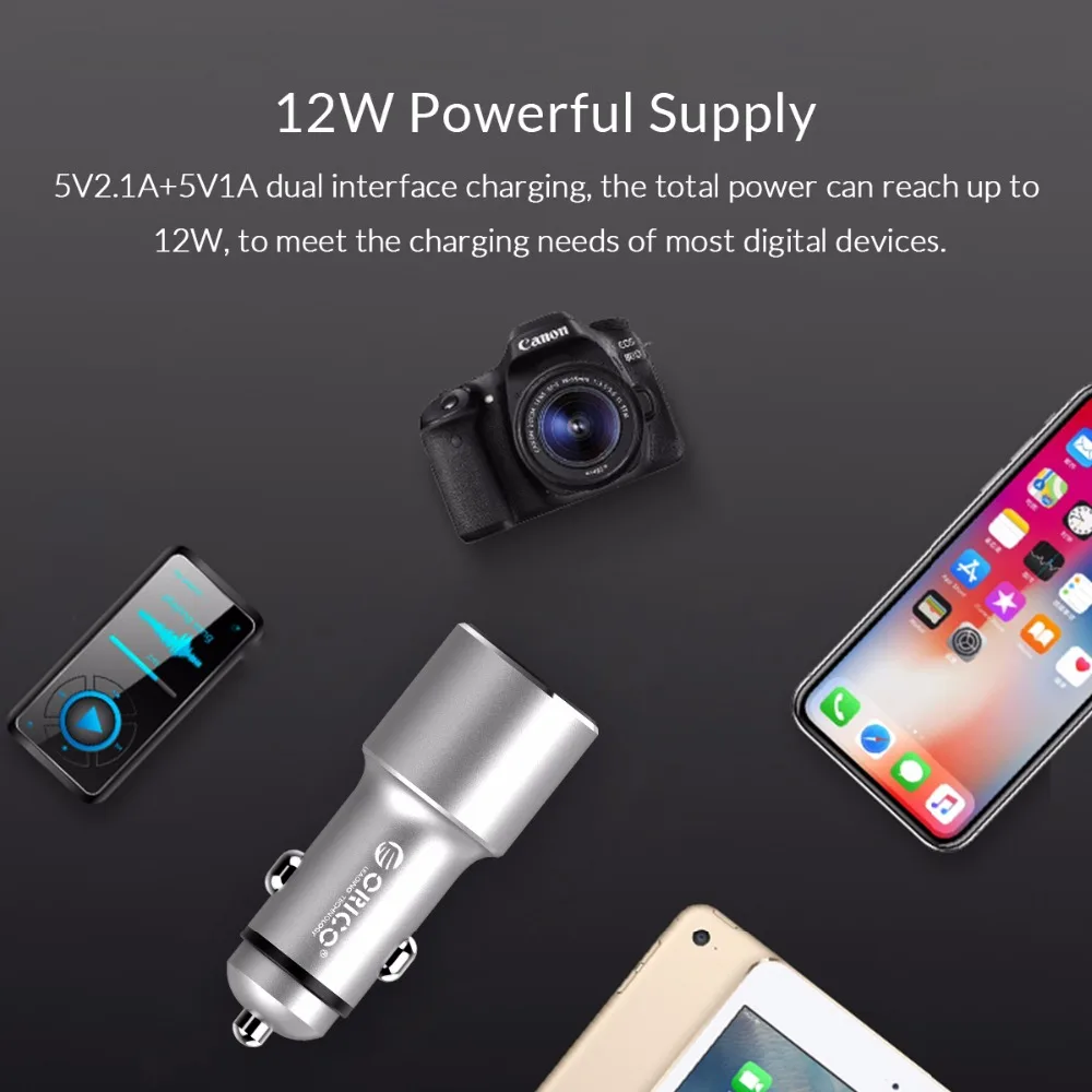 ORICO портативное автомобильное зарядное устройство алюминиевый сплав двойной выход Автомобильное зарядное устройство адаптер для samsung Xiaomi huawei