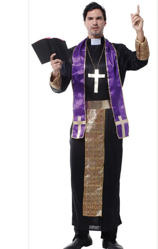 

Black classic Priest Costumes with Cross necklace Adult Churchman missionary Rason Father party performace Halloween clothes