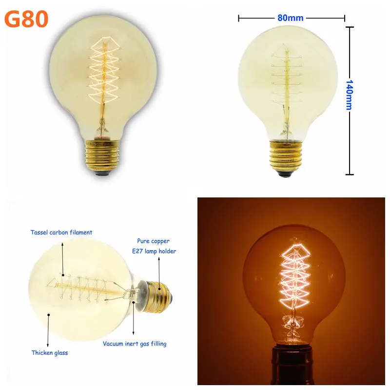 Лампы Эдисона ретро лампы накаливания винтажные ST64 A19 G80 T45 лампы накаливания винтажные ампулы лампы накаливания лампы Эдисона