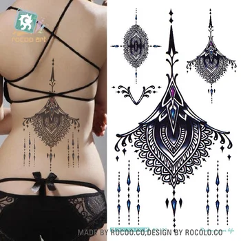 

Rocooart Wreath Sexy Henna Tatuagem Taty Necklace Rear Body Flash Tatoo For Women Beauty Waterproof Temporary Tattoo Sticker