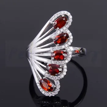 

Natural garnet wing style rings 925 sterling silver Free shipping Fine jewelry 4*6mm 0.55ct*5pcs gemstone #T8061406