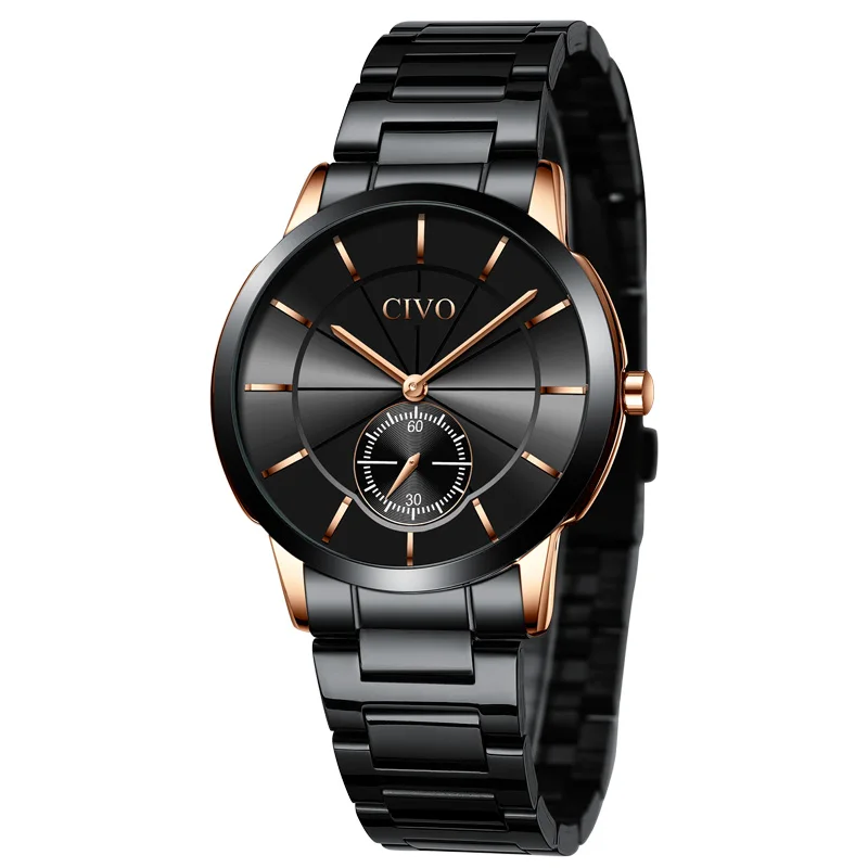 montre homme CIVO mens waterproof watches top brand luxury quartz watches men fashion sport dial clock relogio masculino - Цвет: steel gold