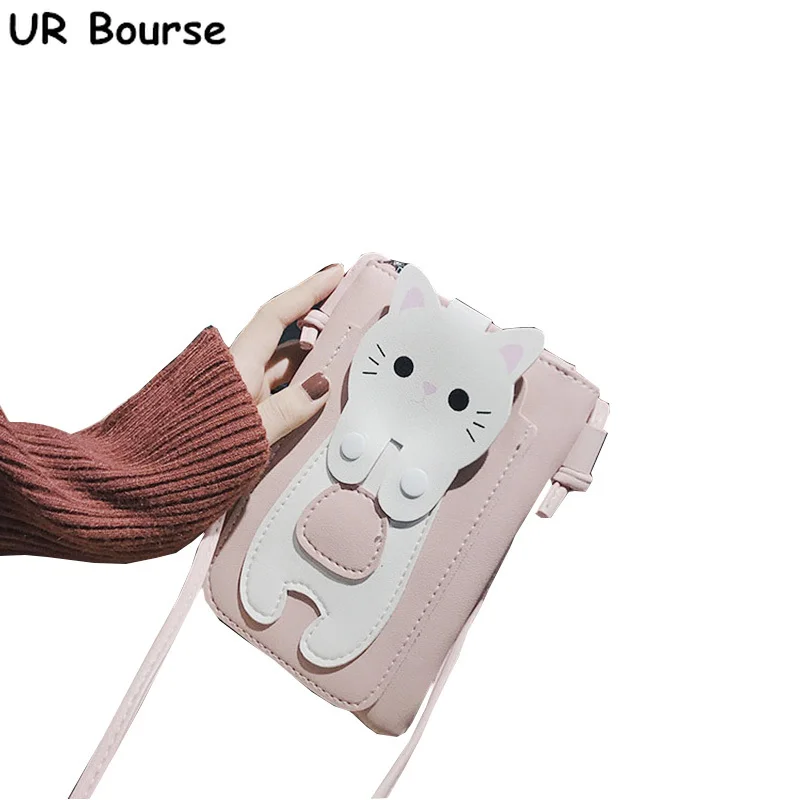 UR BOURSE Girls Phone Bag Women's Mini Card Package Ladies Cartoon Messenger Coin Purse Female Pu Leather Wallet Holder |