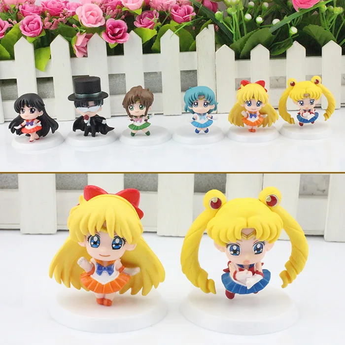 

6pcs/set Anime Cartoon Sailor Moon Mars Jupiter Venus Mercury Q Version PVC Action Figure Model Toys Dolls