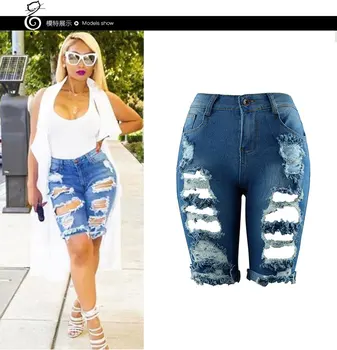 

2016 the New Fashion Trend in Hand Torn Jeans Character in the Blue Pants