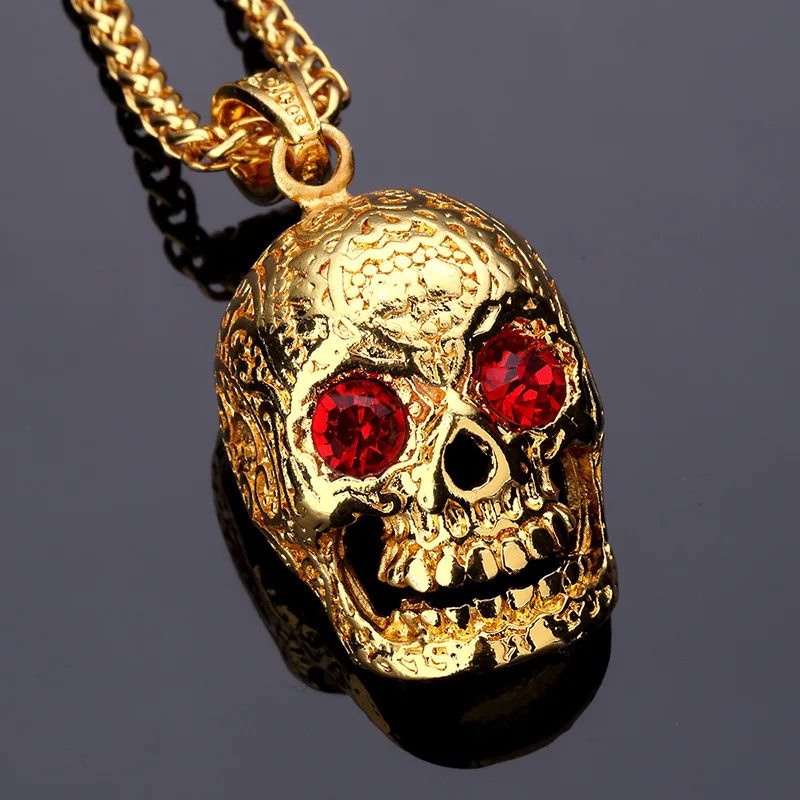 Golden Skull Head Pendants Necklaces 