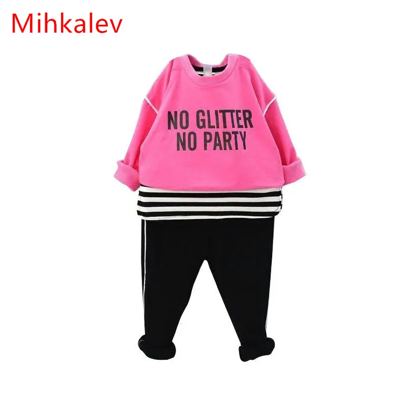 

Mihkalev 3PCS girls clothing sets for kids autumn clothes suits sweater+striped t shirt + pants children sport suits costume