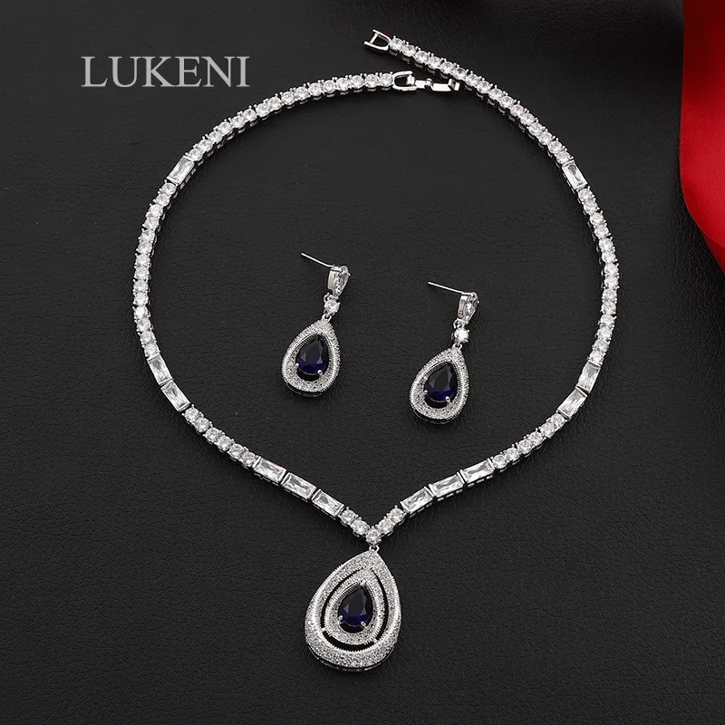 LUKENI модный дизайн белый цвет Большие капли воды Циркон кубический цирконий наборы свадебных ювелирных изделий для женщин Свадебные аксесс... LUKENI модный дизайн белый цвет Большие капли воды Циркон кубический цирконий наборы свадебных ювелирных изделий для женщин Свадебные аксесс...