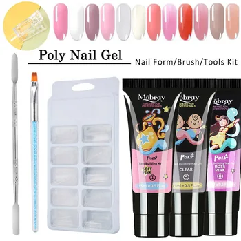 

5pc/lot Poly Gel Set 15ml UV LED Builder Gel Quick Building For Nails Extensions Crystal Jelly Gel Nail False Brush Clips Kit