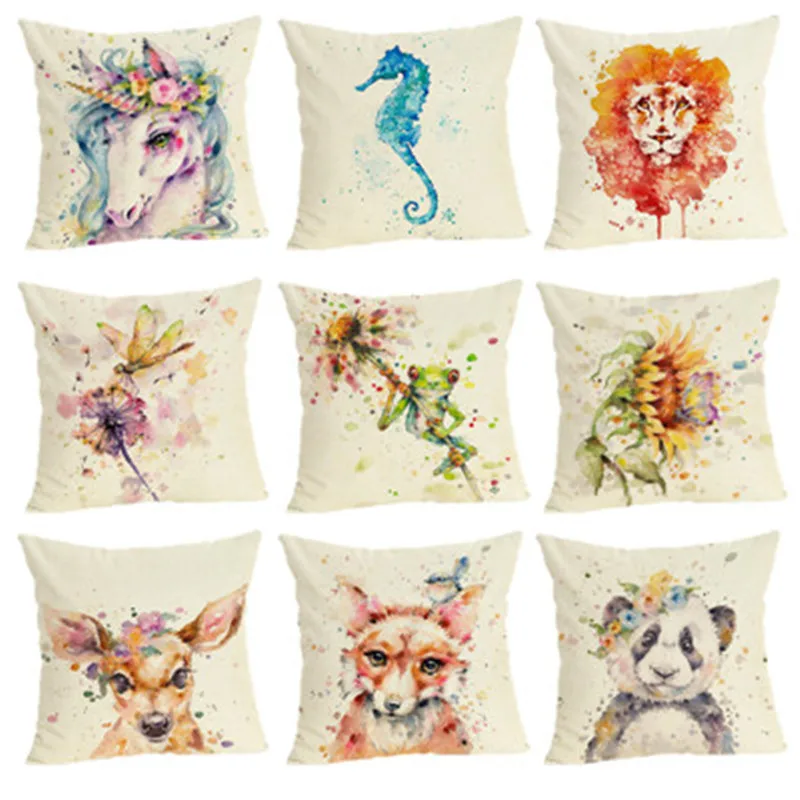 

Animal Sofa Cushion Case Home Decor 45Cmx45Cm linen Square Sofa Bed Car print Pillow Cover Linen cushion cover