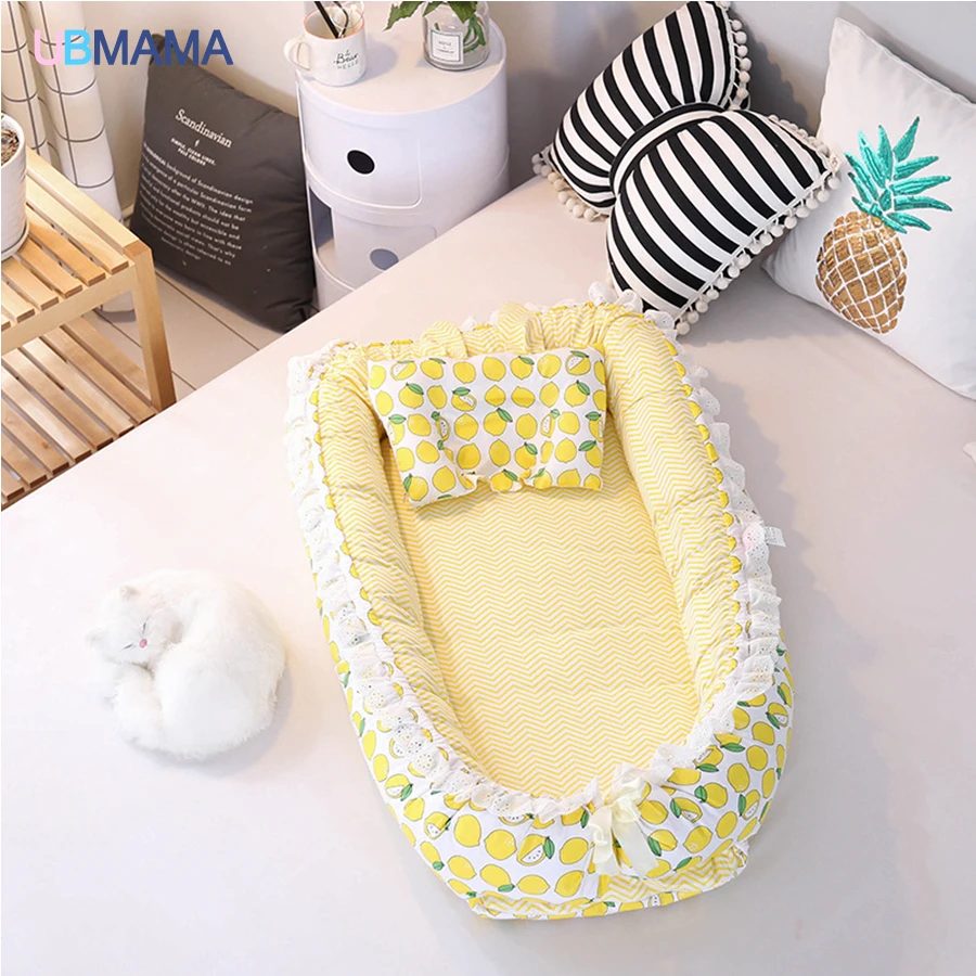 Dorminhoco do Bebê Recém-nascidos de Algodão Rendas de Alta Viagem Simples Lindo Travesseiro Dobrável Portátil Stripde Qualidade Sólida Berço Cama Macia 14 Mamãe e Bebê