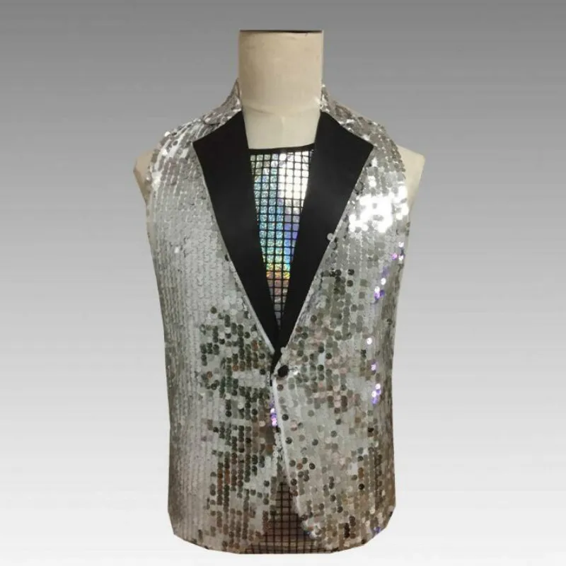 

Bar men's sequins vest costume 2019 new winter nightclub male singer custom vest stage wear