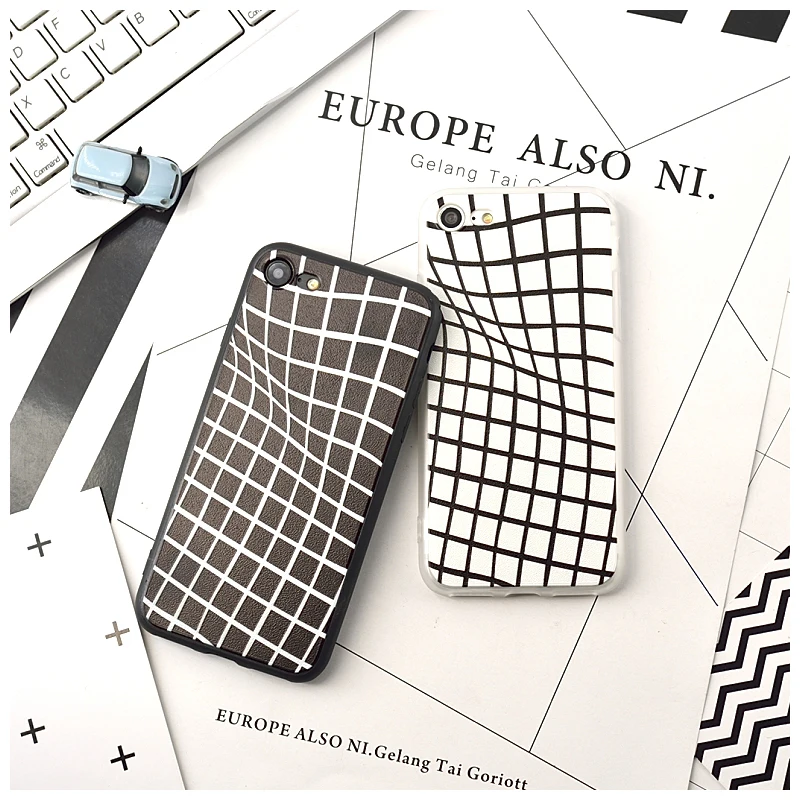 

Black & White Stripe Grid Lattice Visual Trap TPU Case For iPhone 8 6 6S 7 Plus 8Plus Fashion Simple Couples Matte Cover Cases