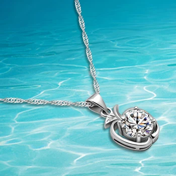 

Fashion jewelry, 925 sterling silver necklace. Shiny stone apple pendant necklace. single zircon is shiny and beautiful gift