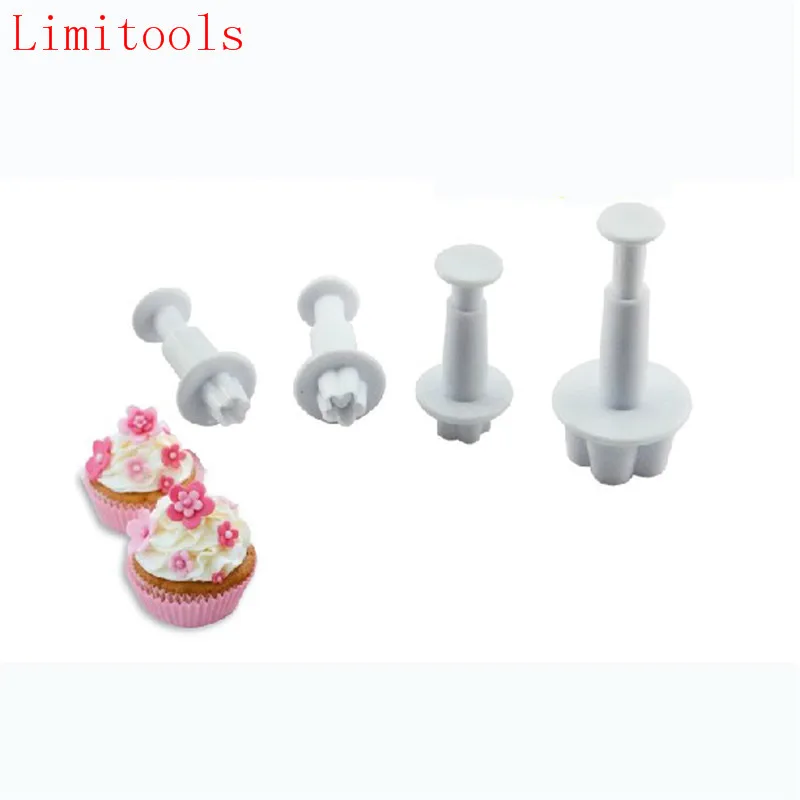 

4Pcs/Set Plum Blossom Flower Plunger Fondant Cutter Sugarcraft Cake Decorating Tools DIY Cookie Stamper Baking Accessories