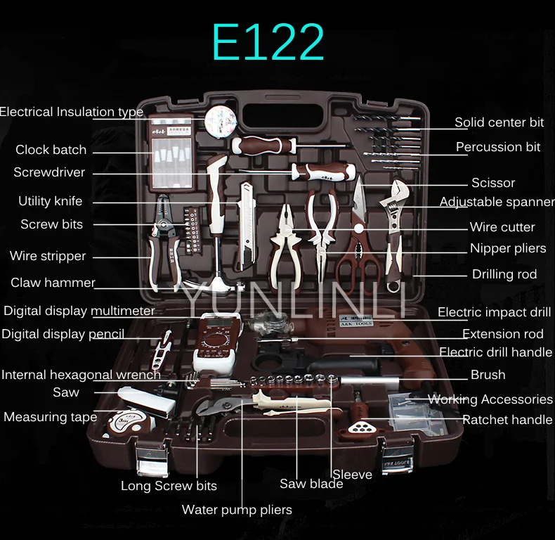 Набор твердого инструмента с электрической дрелью, ремонтный набор инструментов электрика, многофункциональный бытовой набор инструментов