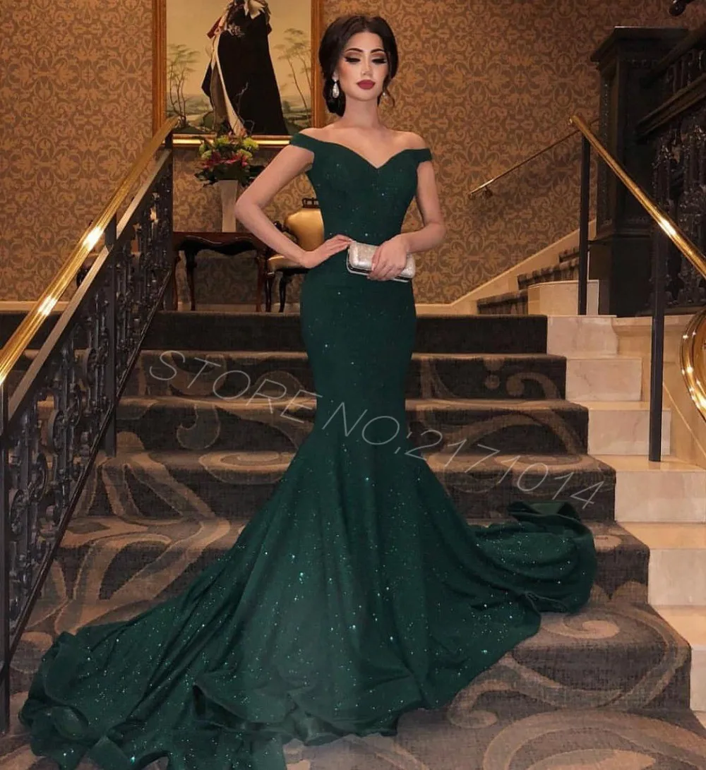 green off the shoulder mermaid dress