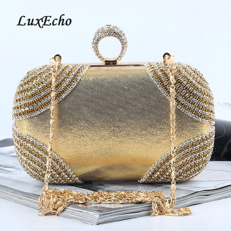 LuxEcho Rhinestone handbags Chain shoulder bags Bride wedding purse Fashion party evening bags