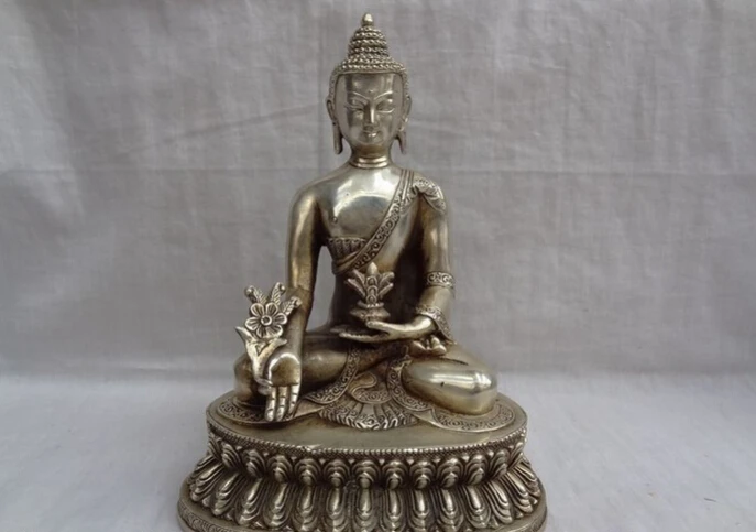 

song voge gem S3793 Tibet Silver Buddhism Shakyamuni Bhaishajyaguru Medicine Buddha Bronze Statue