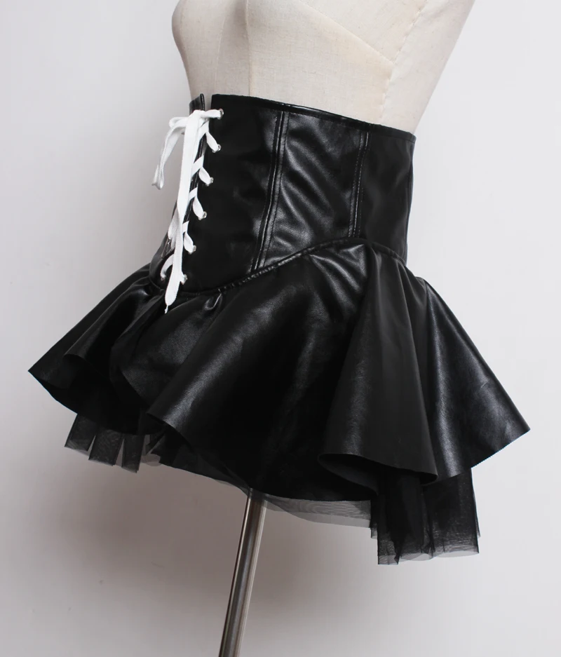 

2018 Autumn Winter Ladies Black PU Leather Cummerbund Combined With Mesh Trendy Cinch Belt Corset Adjustable Waistband Slim