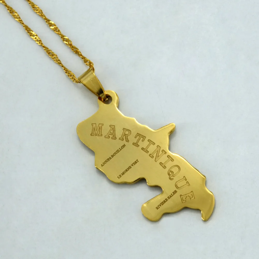

Martinique Maps Pendant Necklaces for Women Men Maps Gold Color Jewelry Gifts #J0688