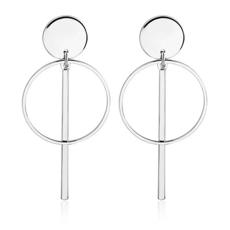 

Round Slice Stud Hollow Circle Stick Metallic Geometric Dangle Earrings Golden Silver Drop Earrings for Women