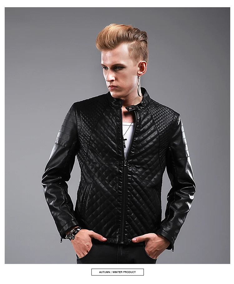 Новая брендовая мотоциклетная кожаная куртка мужская приталенная кожаная куртка Молодежная мужская кожаная осенне-зимняя куртка мужская куртка#9050