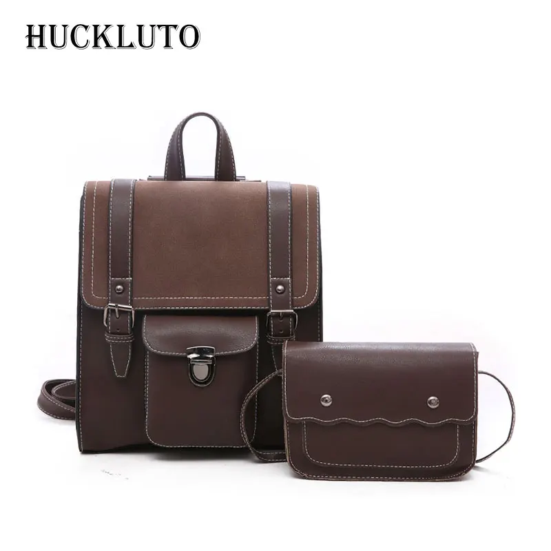 

HuckLuto 2019 Limited Time Discount Korean Fashion Luxury Preppy Style Portable Student Backpack Set Leather Women's Backpac