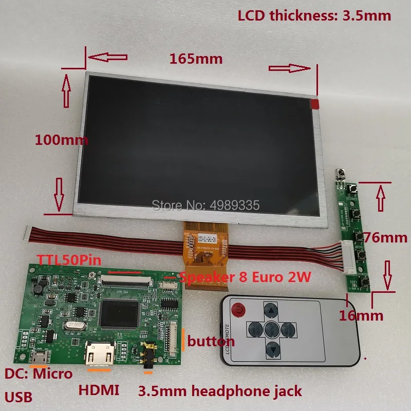 7-дюймовый дисплейный модуль комплект 1024X600HDMI Micro usb