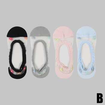 

DONG AI 4 Pairs No Show Crystal Silk Socks Summer Thin Women Breathable Invisible Transparent Socks Low Cut Indie Style Girl Sox