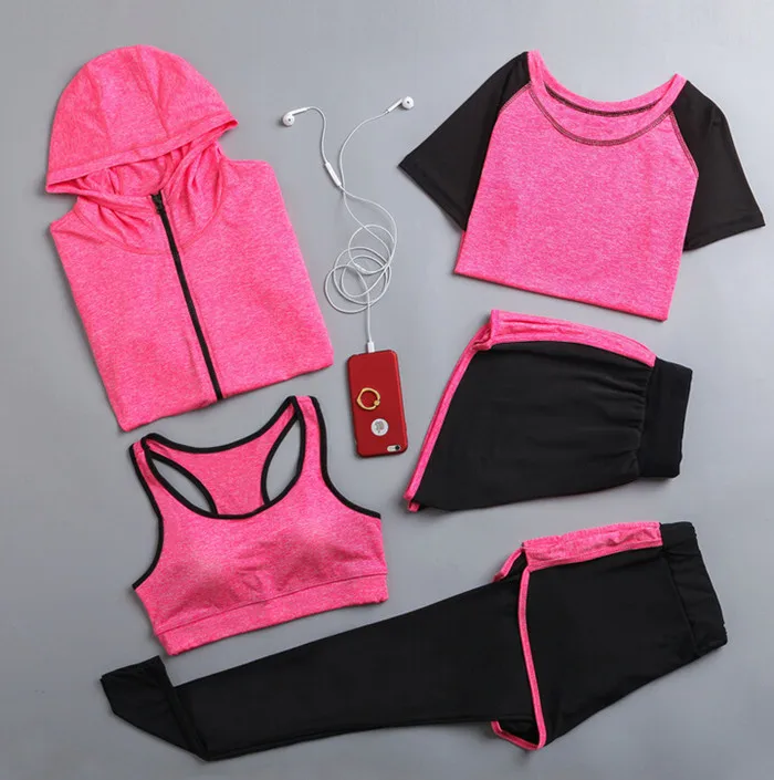 Hot sale women quick dry yoga sets yoga jacket+t shirt+bra+shorts+pants fitness gym clothing womens sports running soft sets sports bra set gym workout set yoga pants set yoga set sports set shorts fitness set sportswear set sports set