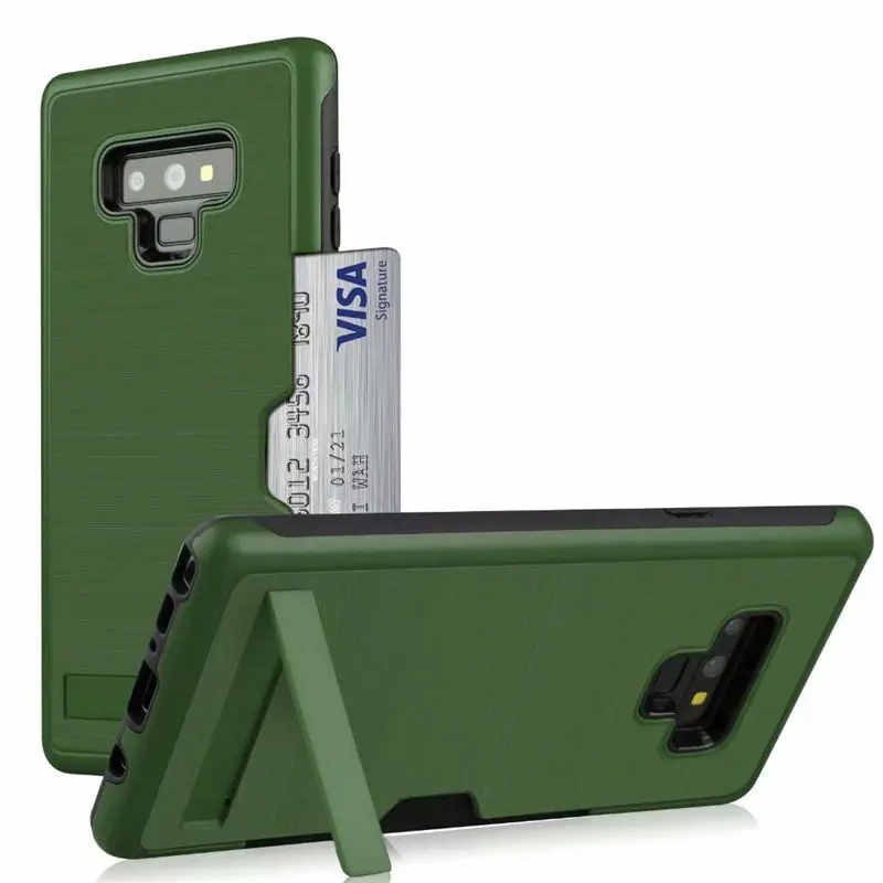 Защитный чехол для samsung Note 8 9, двойной слой, слот для карт, Жесткий ПК, Силиконовый противоударный чехол-подставка для Galaxy S8 S9 Plus, Чехол-держатель - Цвет: ArmyGreen