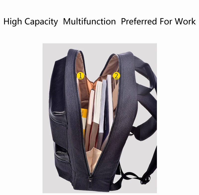 90Fun из комбинированных материалов с Бизнес многоцелевой рюкзак Для мужчин Модная школьная сумка для ноутбука 14 дюймов Бизнес рюкзаки