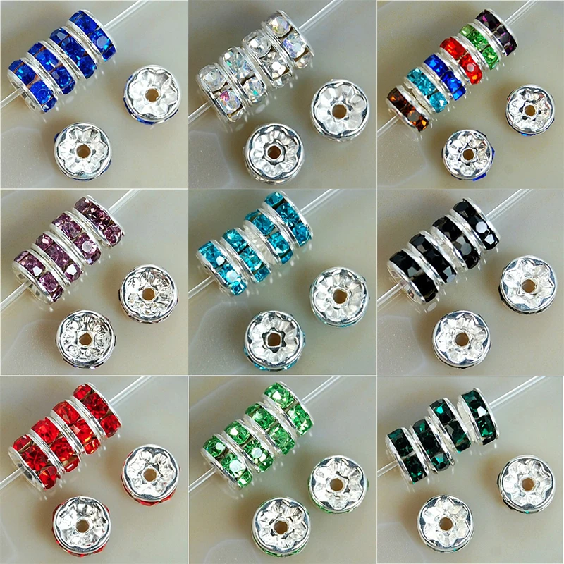 

100Pcs 4/6/8/10mm Metal Crystal Beads Rhinestone Rondelle Spacer Beads For Jewelry Making Bracelet Necklace DIY Accessories