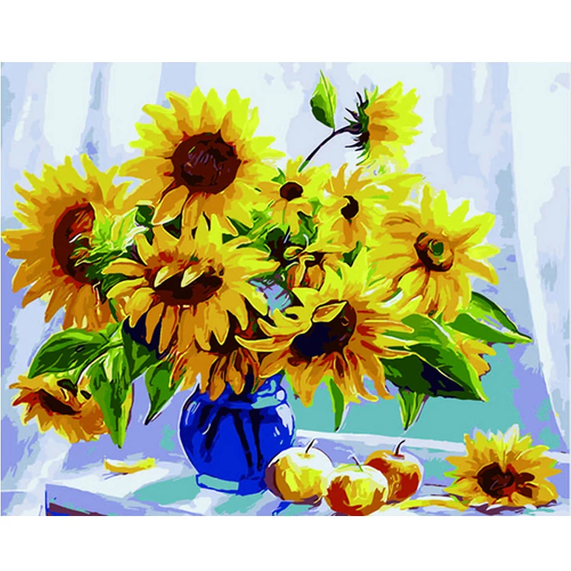 

Oil Paint Digital Oil Painting By Numbers Flower Wall Decor Picture On Canvas Coloring By Number Drawing Sunflower craft