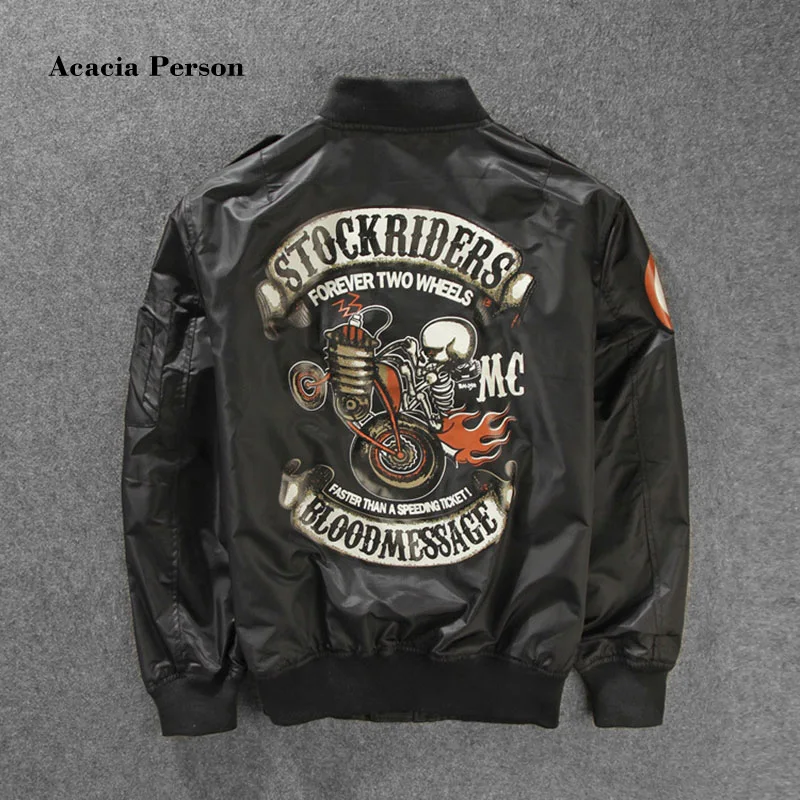 2017 New Stockriders Motorcycle Luxury Brand Bomber Jackets Men Big Size Baseball Skull Jacket Men Pilot MA-1 Jackets M-3XL