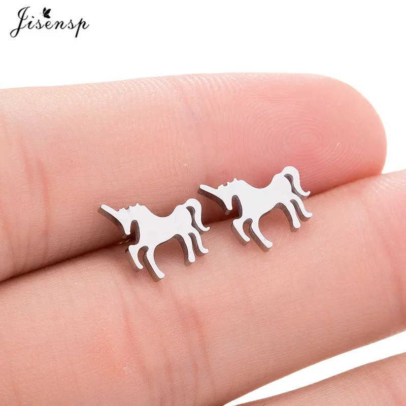 Cute Unicorn Earrings for Women Stainless Steel Jewelry Lucky Animal Horse Stud Earring Piercing Ear Studs Girls kolczyki