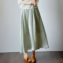Johnature, лето, новые винтажные юбки с эластичной резинкой на талии, одноцветные, простые неправильной формы, высокая талия, 2 цвета, женские длинные юбки