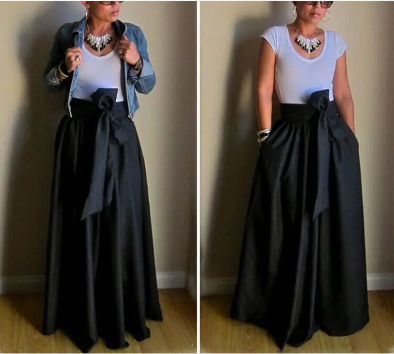 high waisted pleated long skirt