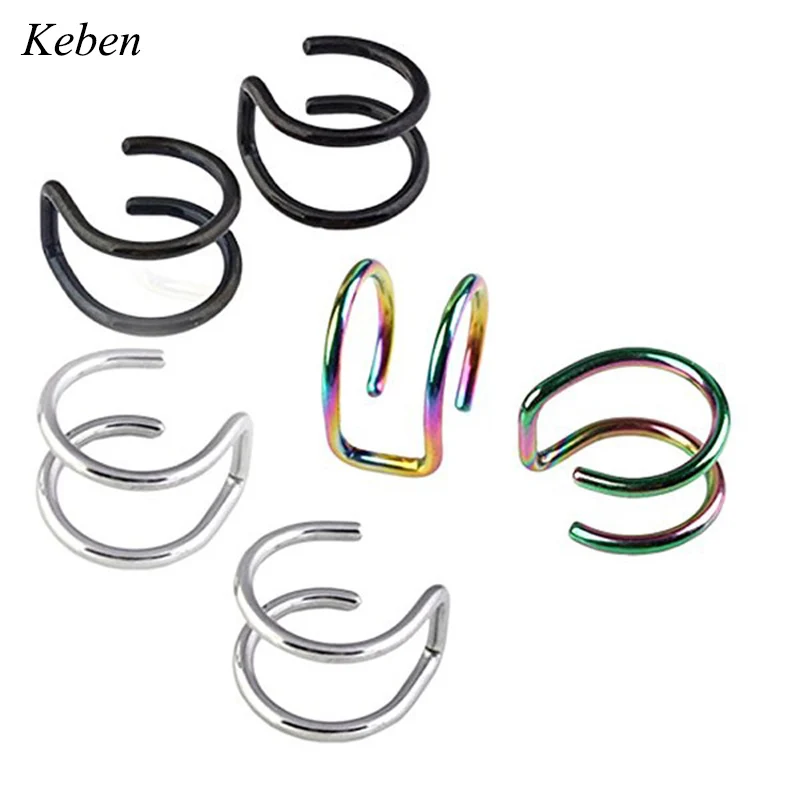 

2pcs/lot Illusion Captive Bead Rings Fake Cartilage Clip-On Ring Helix Earrings Non Pierced Clip On Closure Ring Body Piercings