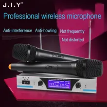 JIY Professional Wireless Microphone Dual Handheld Cordless Receiver studio microphone for meeting karaoke stage performance Mic
