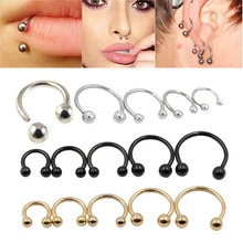 100pcs/lot Septum Piercing Nose Ring Ball Horseshoe Circular Ring Labret Nipple Hoop Nose Eyebrow Piercing Body Feminino Jewelry
