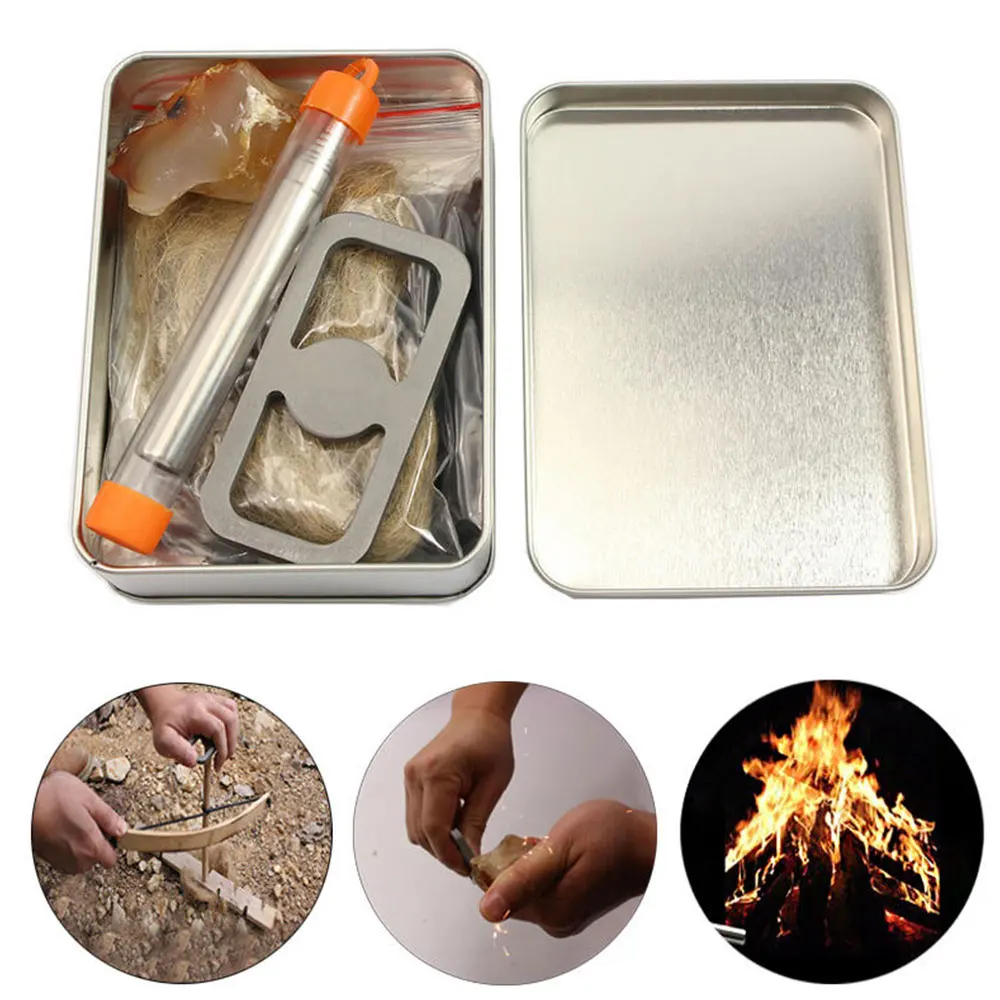 

Primitive Fire Starter Survival Tools Kit Outdoor Survival Flint Stone Silver 6pcs Durable Blowing