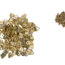 100x золотые металлические треугольные D-RINGS рамки для фотографий Висячие вешалки Бесплатные Винты