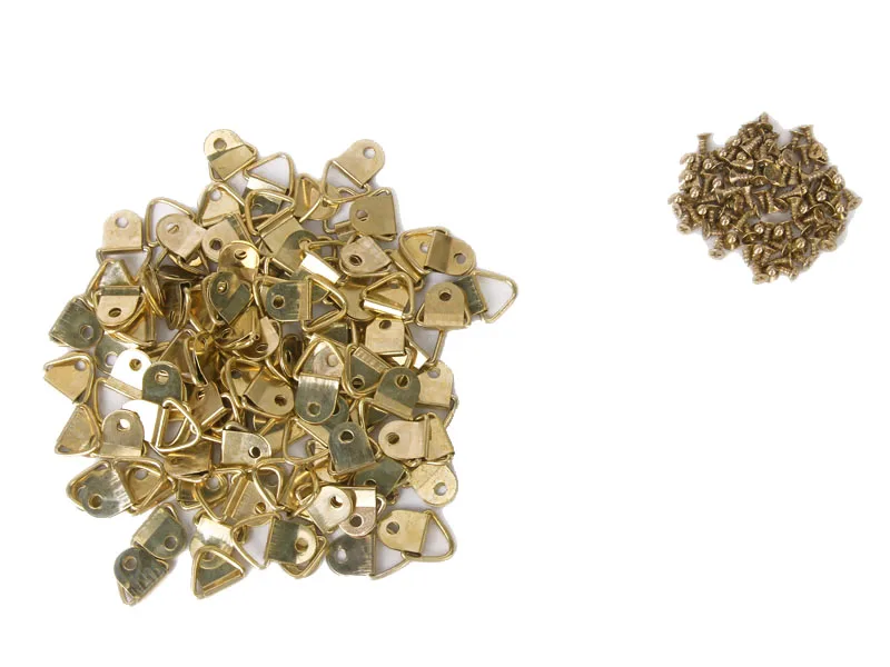 

100x Gold Metal Triangle D-RINGS Picture Photo Frames Hanging Hanger Free Screws